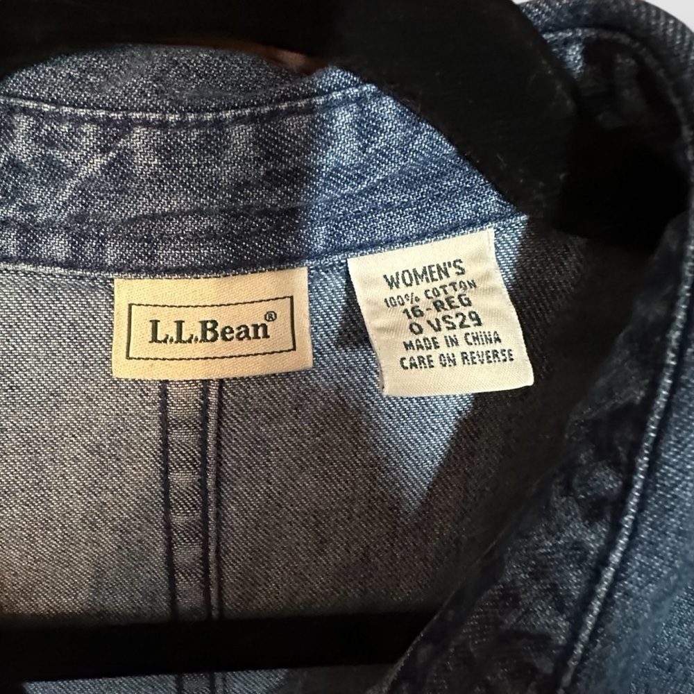 L.L. Bean Denim Shirt Dress Size 16 Blue Snap Button Midi Pockets - Picture 2 of 10